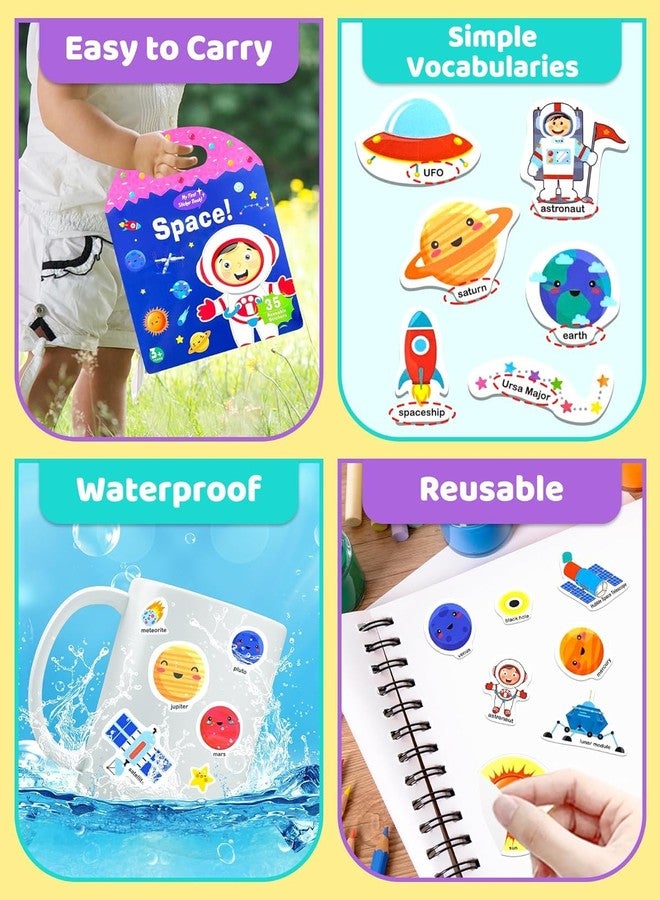 Slipps Jelly Reusable Fun Sticker Books for Kids Toddlers 1-6 Years, 36 Pcs Cute Waterproof Stickers for Teens Girls Boys (Space) - Image 5
